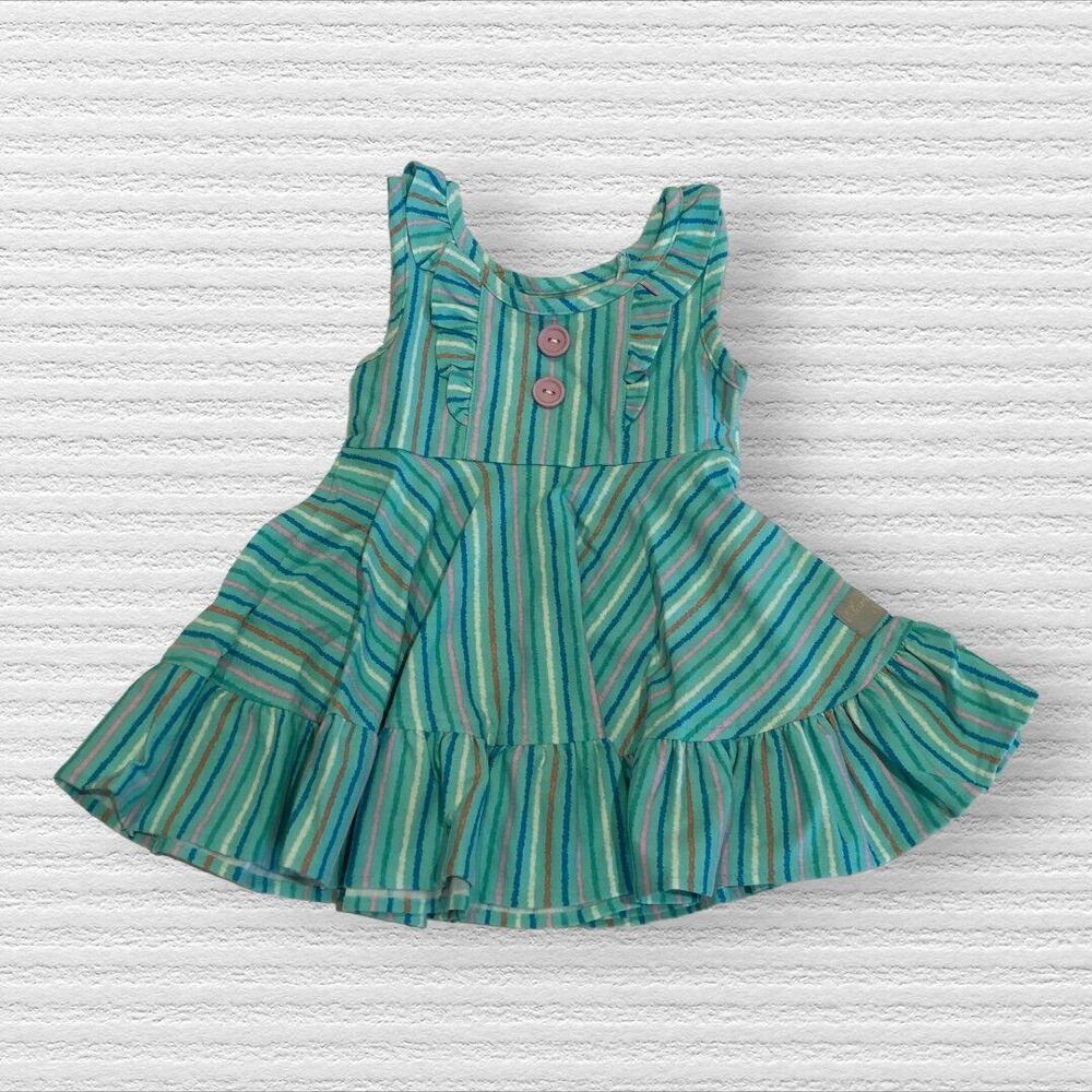 Eleanor Rose Ruffle Striped Beautiful Breeze Demi Dress 12M Blue Pink